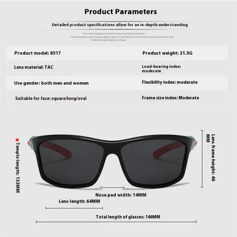 8517 Photochromic Sunglasses Wrap-Around Polarized Sun Glasses UV400 Protection - Black + Red / Red Mirrored Lens