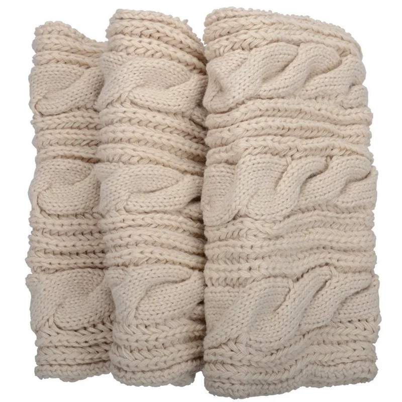 Cachecol de Tricô de Inverno Espessado com Forro de Lã Quente para o Pescoço Padrão de Tricô Trançado Macio e Aconchegante para Clima Frio - Bege