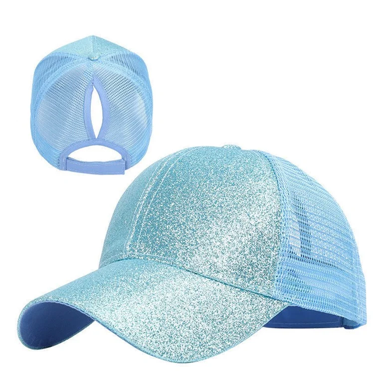 Gorra de béisbol con diseño de lentejuelas, casual, de malla, tipo papá, ajustable, para correr, entrenar y actividades al aire libre - Azul