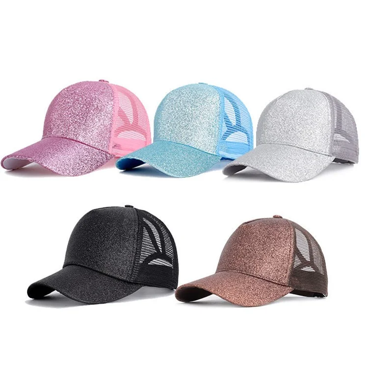 Gorra de béisbol con diseño de lentejuelas, casual, de malla, tipo papá, ajustable, para correr, entrenar y actividades al aire libre - Azul