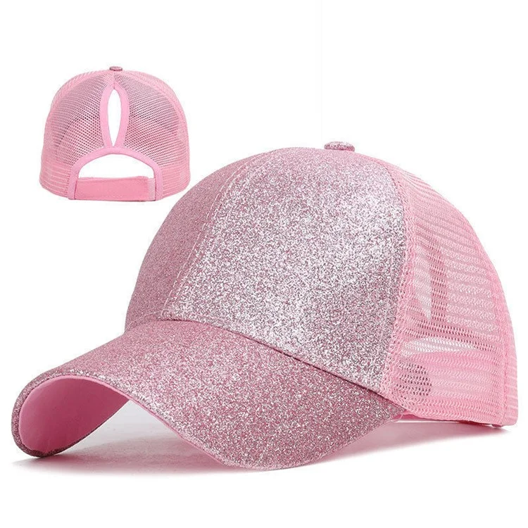 Paillettendesign Baseball Cap Lässiger Hohlmaschenträgerhut Verstellbare Größe zum Laufen, Trainieren und für Outdoor-Aktivitäten - Pink
