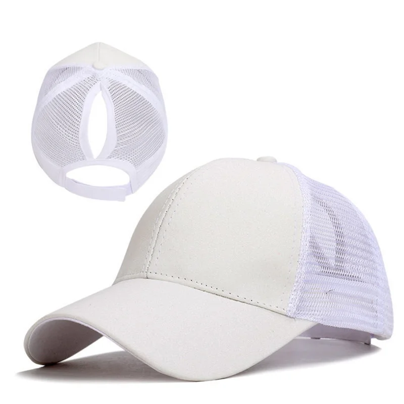 Sequined Design Baseball Cap Casual Hollow Mesh Dad Hat Adjustable Size for Running Workouts and Outdoor Activities - White