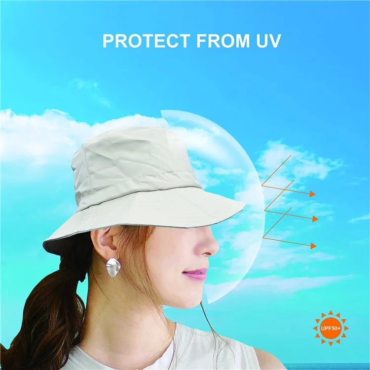 PICTET.FINO RH55 Summer Beach Women Folding Bucket Cap UPF50+ Sun Protection Fisherman Hat - Khaki