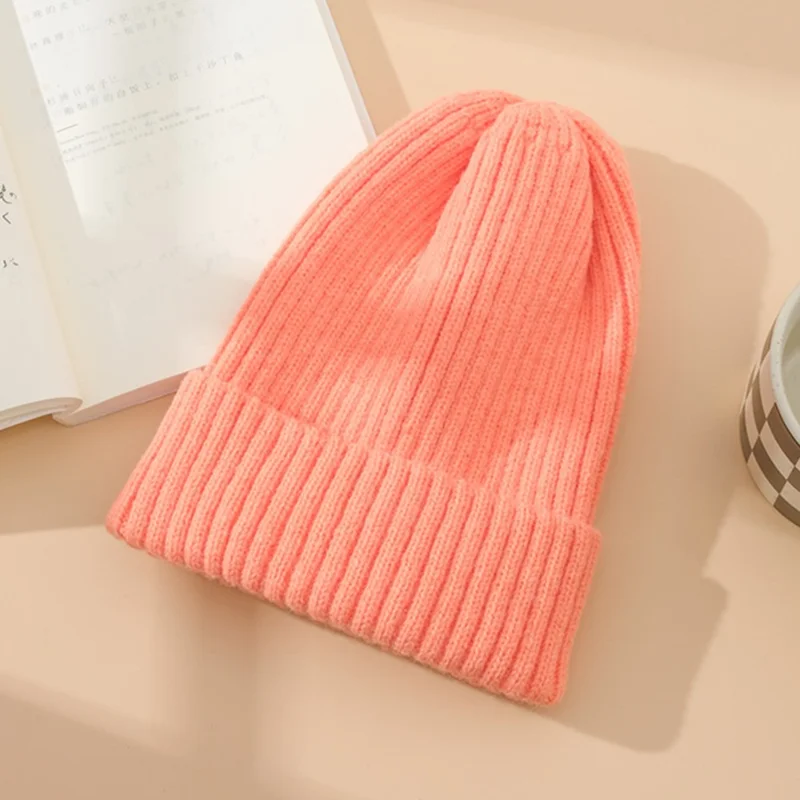 DMZ03 Winter Warm Hats for Adults Warm Knit Beanie Hat Polyacrylic Fiber Unisex Soft Hat - Light Orange
