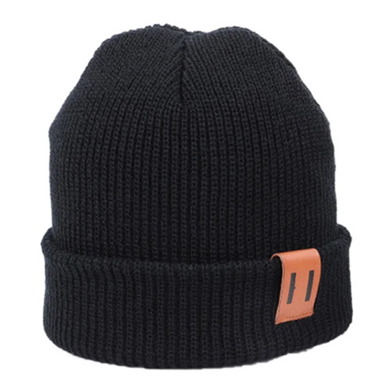 Winter Beanie Cap Outdoor Sports Keep Warm Solid Color Elastic Knit Hat for Kids / Adult - Black / For Adult