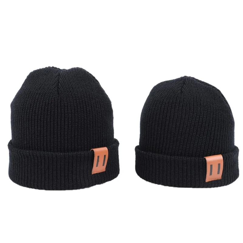 Winter Beanie Cap Outdoor Sports Keep Warm Solid Color Elastic Knit Hat for Kids / Adult - Black / For Adult