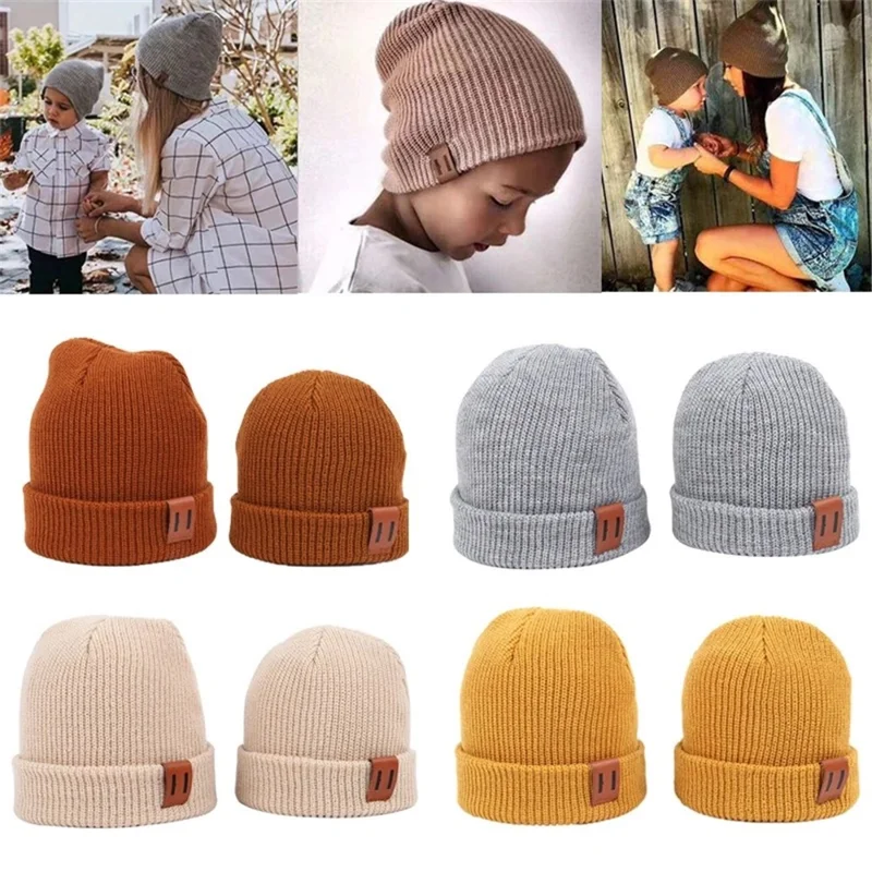 Winter Beanie Cap Outdoor Sports Keep Warm Solid Color Elastic Knit Hat for Kids / Adult - Black / For Adult