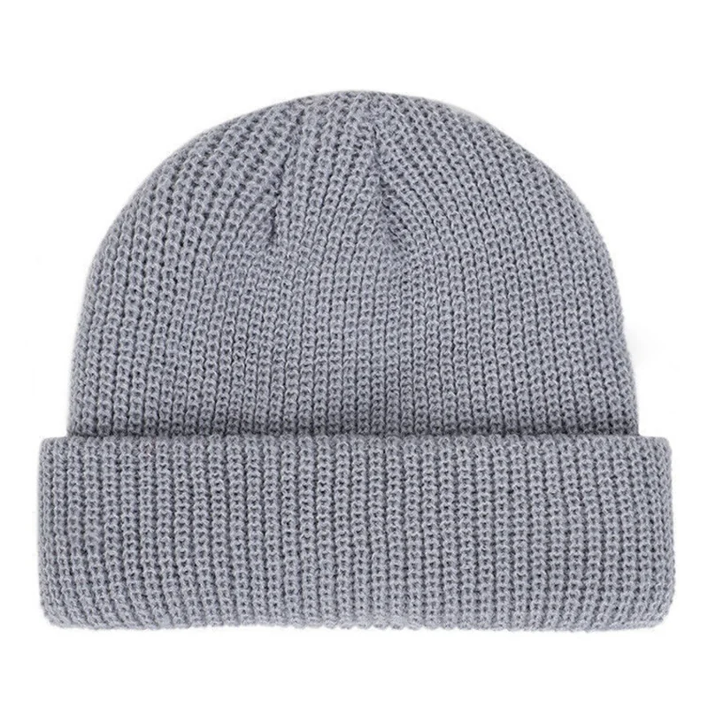 yw666 Solid Color Winter Warm Hat Unisex Knitted Beanie Cap Acrylic Fiber Soft Hat - Light Grey