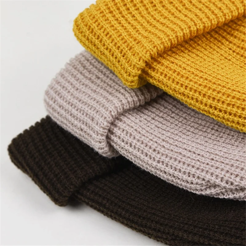 yw666 Solid Color Winter Warm Hat Unisex Knitted Beanie Cap Acrylic Fiber Soft Hat - Khaki