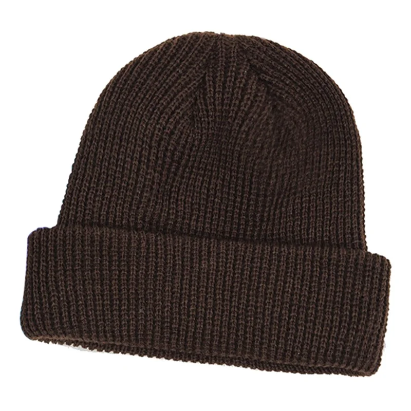 yw666 Solid Color Winter Warm Hat Unisex Knitted Beanie Cap Acrylic Fiber Soft Hat - Coffee