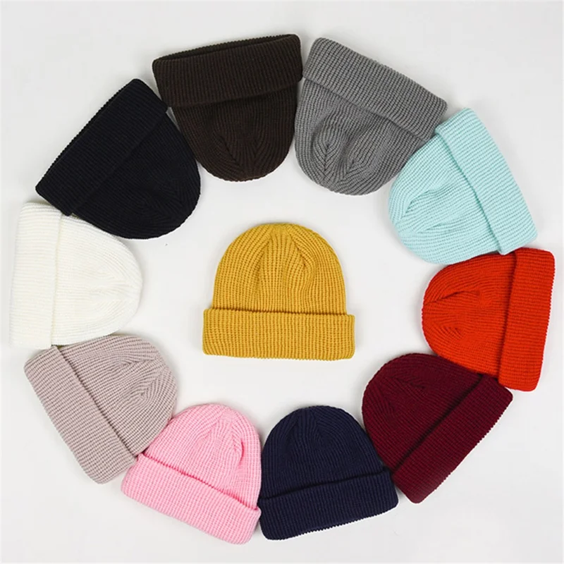 yw666 Solid Color Winter Warm Hat Unisex Knitted Beanie Cap Acrylic Fiber Soft Hat - Coffee
