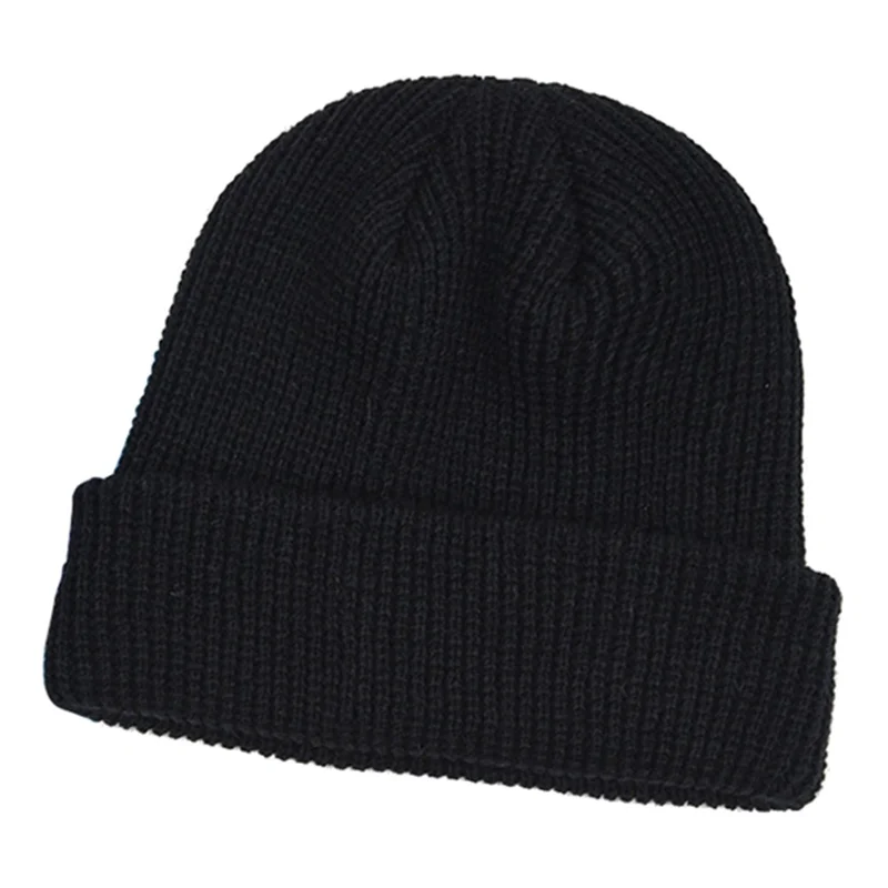 yw666 Solid Color Winter Warm Hat Unisex Knitted Beanie Cap Acrylic Fiber Soft Hat - Black