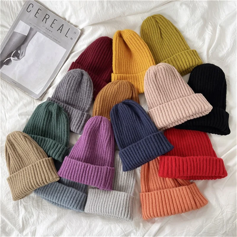 3189MX 80g Knitted Hat Women Men Skullcap Autumn Winter Elastic Beanie Cap - White