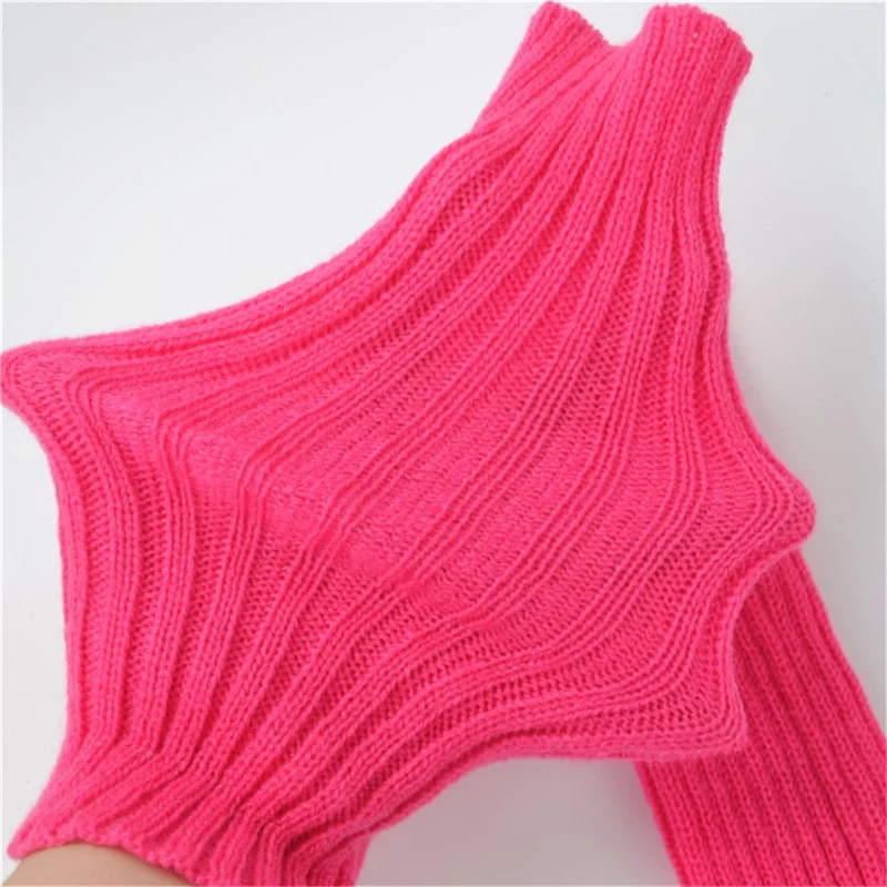 XT-0016 1 Pair 30cm Winter Fingerless Gloves Long Thermal Knitted Mittens Stretchy Arm Warmers - Black