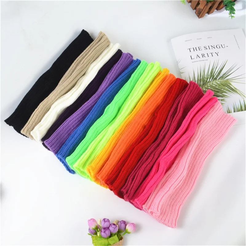 XT-0016 1 Pair 30cm Winter Fingerless Gloves Long Thermal Knitted Mittens Stretchy Arm Warmers - Black