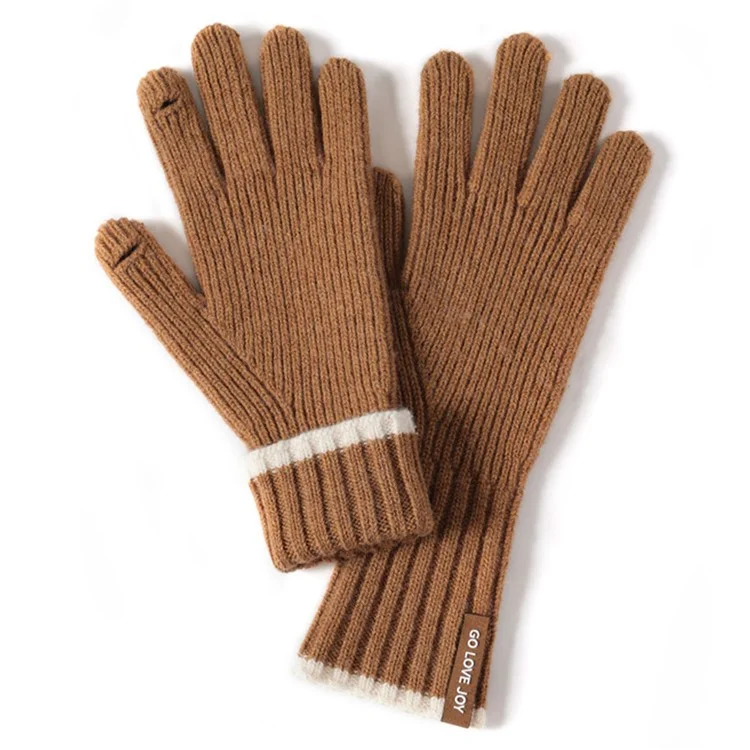 DZ128 1 Pair Full Finger Stretch Mittens Women Winter Outdoor Sports Knitted Gloves - Caramel