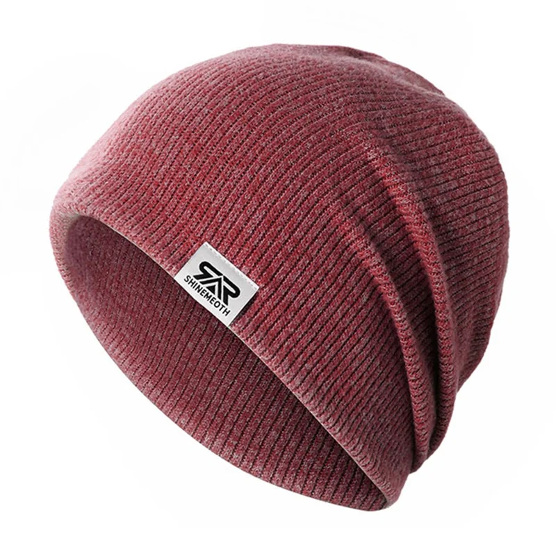 SHINEMEOTH Vinter Varm Vindtät Skallmössa Unisex Enfärgad Elastisk Beanie Stickad Mössa - SH-8EE014-04