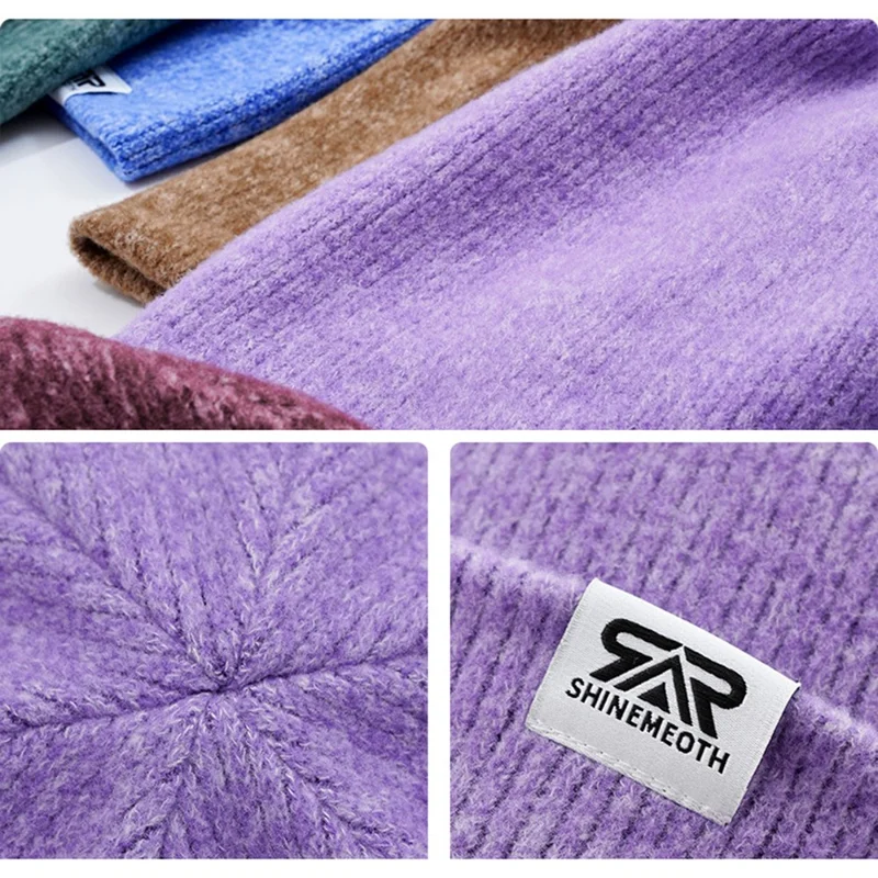 SHINEMEOTH Vinter Varm Vindtät Skallmössa Unisex Enfärgad Elastisk Beanie Stickad Mössa - SH-8EE014-04