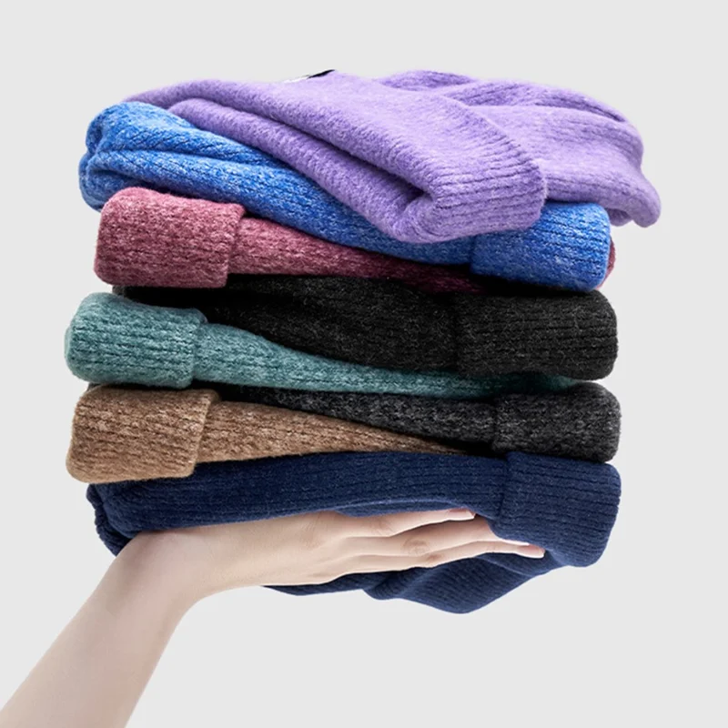 SHINEMEOTH Winter Warm Windproof Skull Cap Unisex Solid Color Elastic Beanie Knit Hat - SH-8EE014-05