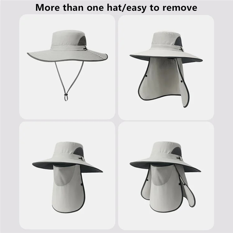 XMZ273 60-65CM Nylon Fishing Hat UV Protection Cap with Detachable Face Cover - Dark Grey