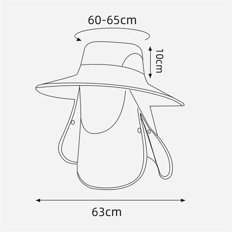 XMZ273 60-65 cm Nylonfischerhut Uv-schutzkappe Mit Abnehmbarer Gesichtsabdeckung - Dunkelgrau