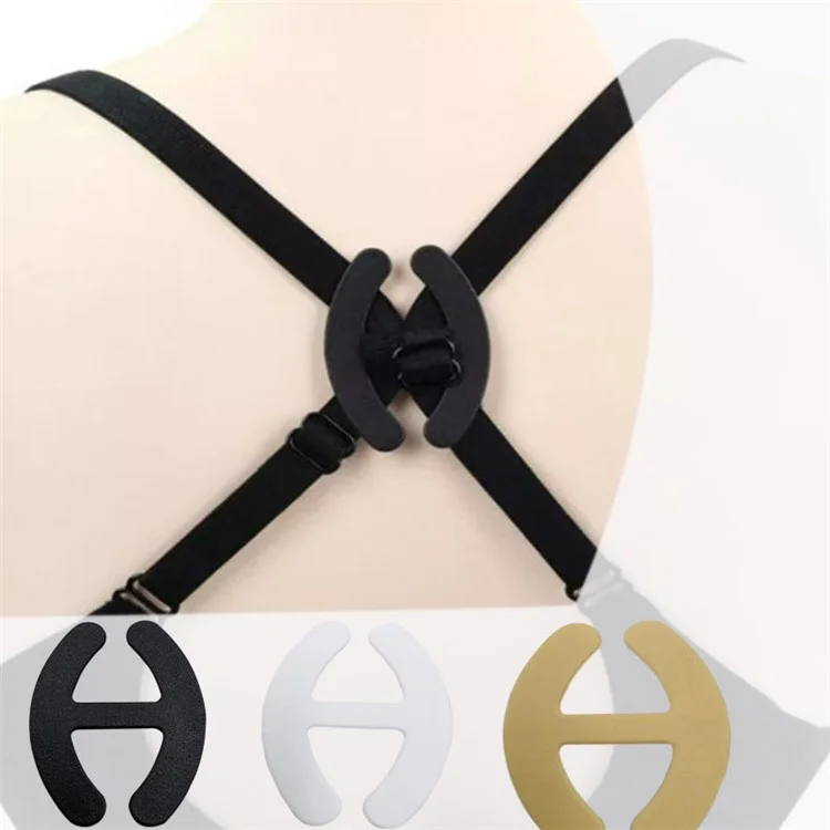 4 pièces H-shaped Bra Sangles Titulaire Plastique Bra Cross Back Clip Anti-slip Boucles - Noir