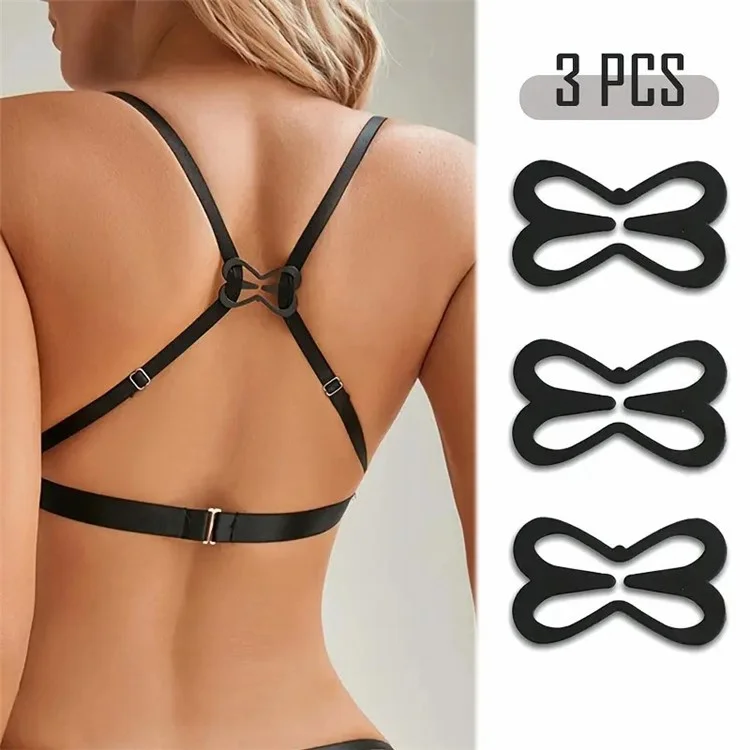 3 pièces Clips de soutien-gorge Clips de retenue Clips anti-glissement - Noir