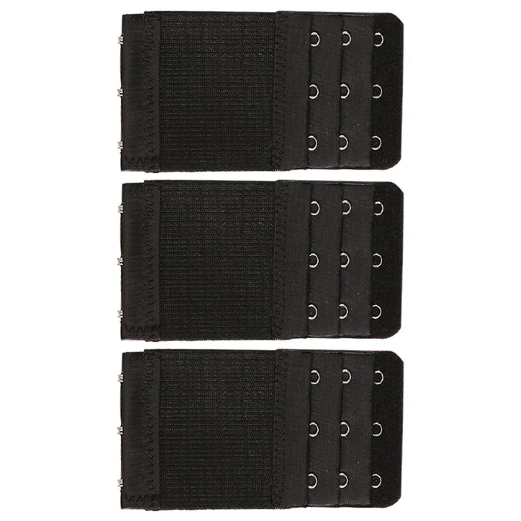 3Pcs 5.6x9.7cm Women 3-Hook 3 Rows Spacing Bra Extender Extension Hooks Strap - Black
