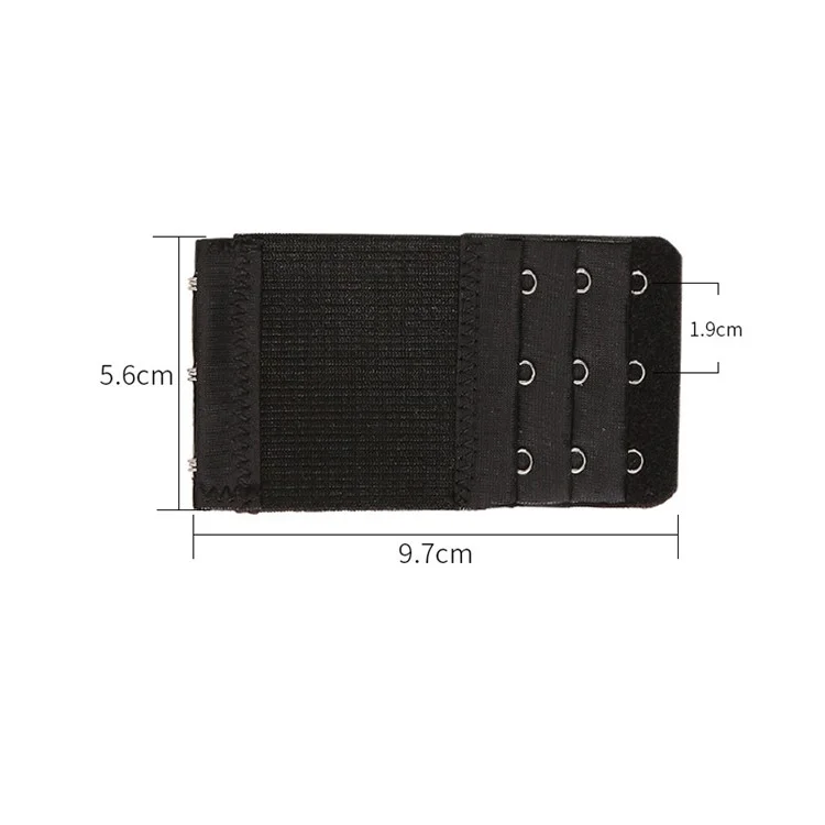 3Pcs 5.6x9.7cm Women 3-Hook 3 Rows Spacing Bra Extender Extension Hooks Strap - Black