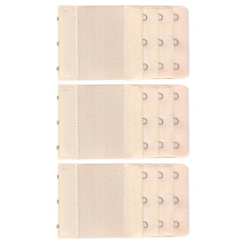 3Pcs 5.6x9.7cm Women 3-Hook 3 Rows Spacing Bra Extender Extension Hooks Strap - Skin Tone