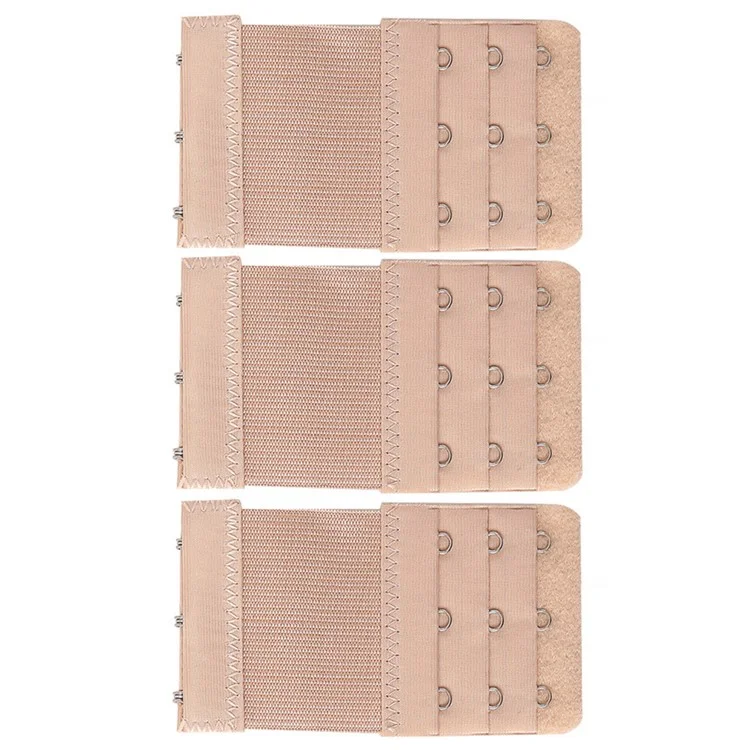 3Pcs 5.6x9.7cm Women 3-Hook 3 Rows Spacing Bra Extender Extension Hooks Strap - Apricot