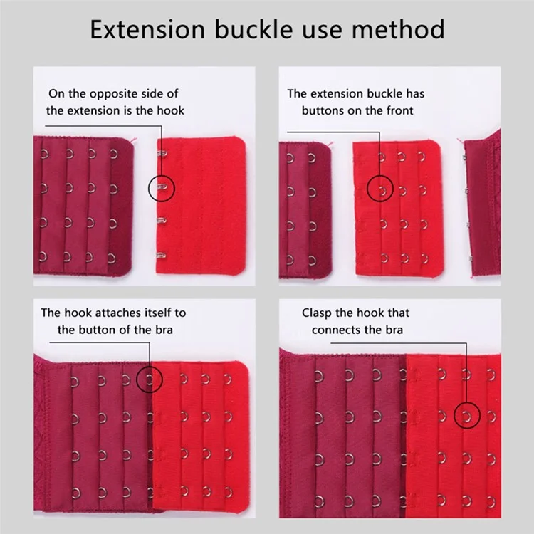 3Pcs 5.6x9.7cm Women 3-Hook 3 Rows Spacing Bra Extender Extension Hooks Strap - Apricot