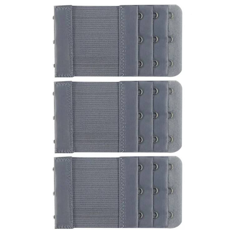 3Pcs 5.6x9.7cm Women 3-Hook 3 Rows Spacing Bra Extender Extension Hooks Strap - Silver Gray