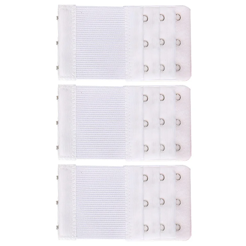 3Pcs 5.6x9.7cm Women 3-Hook 3 Rows Spacing Bra Extender Extension Hooks Strap - White