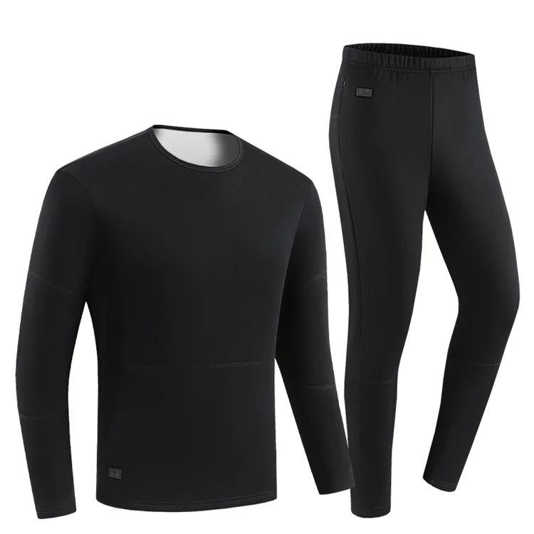 1805-30 Winter 30 Heating Zones Thermal Underwear Electric Heating Cold-proof Underwear Suit (without Power Bank) - Black / 3XL