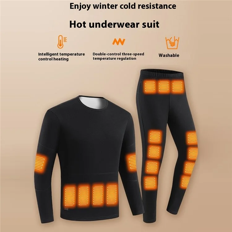 1805-30 Winter 30 Heating Zones Thermal Underwear Electric Heating Cold-proof Underwear Suit (without Power Bank) - Black / 3XL