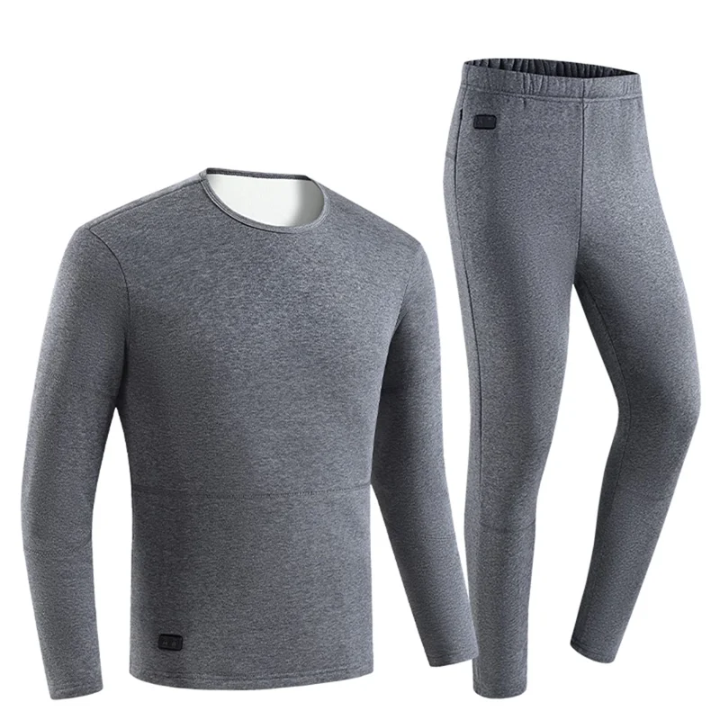 1805-30 Winter 30 Heating Zones Thermal Underwear Electric Heating Cold-proof Underwear Suit (without Power Bank) - Grey / 3XL
