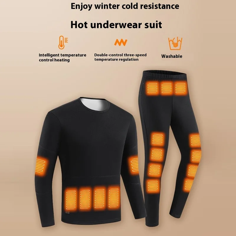 1805-30 Winter 30 Heating Zones Thermal Underwear Electric Heating Cold-proof Underwear Suit (without Power Bank) - Grey / 3XL