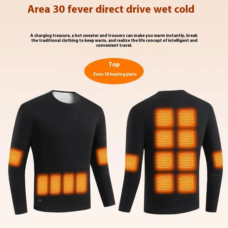 1805-30 Winter 30 Heating Zones Thermal Underwear Electric Heating Cold-proof Underwear Suit (without Power Bank) - Grey / 3XL