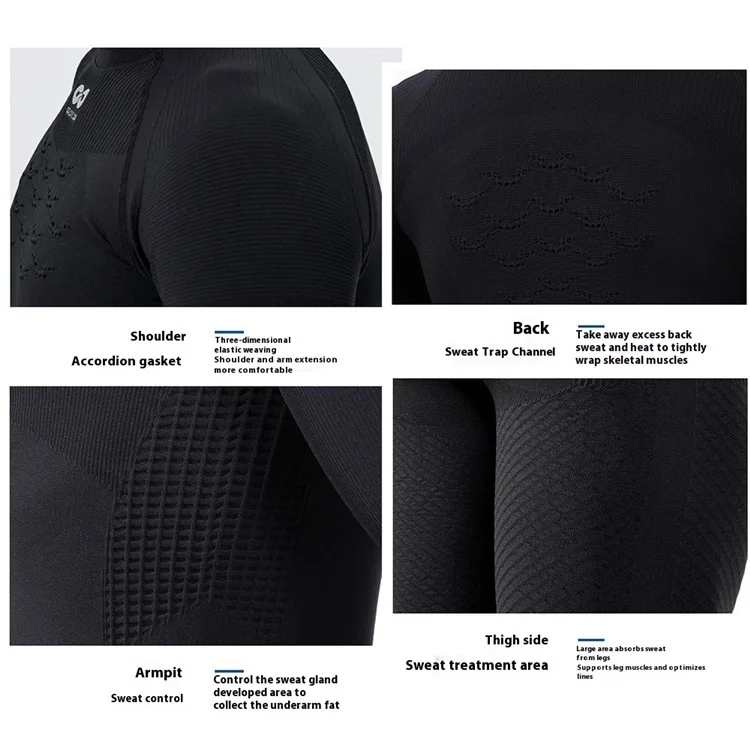 GOLOVEJOY SGY05 Outdoor Ski Schnelltrocknende Langarm-Oberteil Hose Winter Kompressionskleidung Set - Schwarz / M