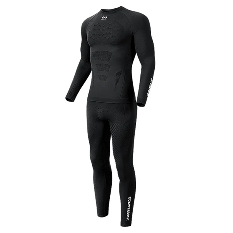 GOLOVEJOY SGY05 Outdoor Ski Quick Drying Long Sleeve Top Pants Winter Compression Clothing Set - Black / L
