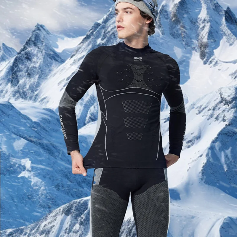 GOLOVEJOY SGY05 Outdoor Ski Quick Drying Long Sleeve Top Pants Winter Compression Clothing Set - Black / L