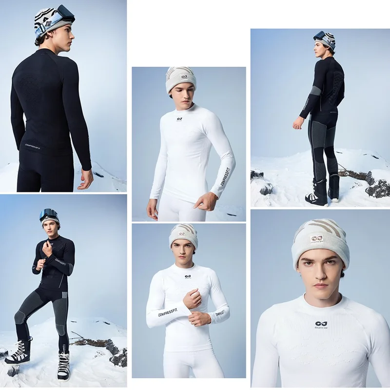 GOLOVEJOY SGY05 Outdoor Ski Quick Drying Long Sleeve Top Pants Winter Compression Clothing Set - Black / L