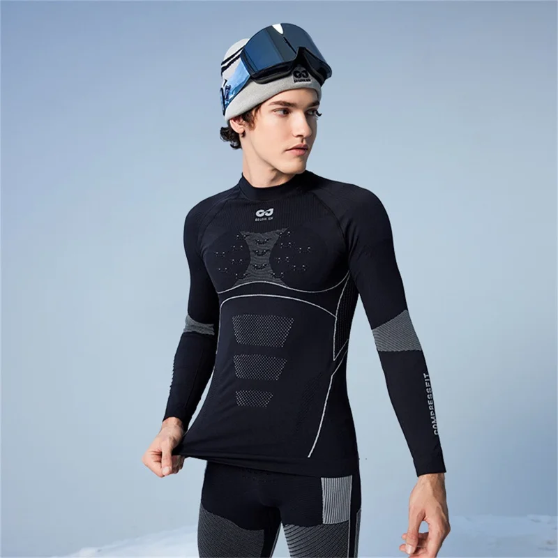 GOLOVEJOY SGY05 Outdoor Ski Quick Drying Long Sleeve Top Pants Winter Compression Clothing Set - Black / L