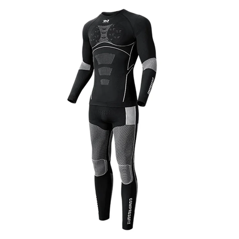 GOLOVEJOY SGY05 Outdoor Ski Quick Drying Long Sleeve Top Pants Winter Compression Clothing Set - Black  /  Grey / L