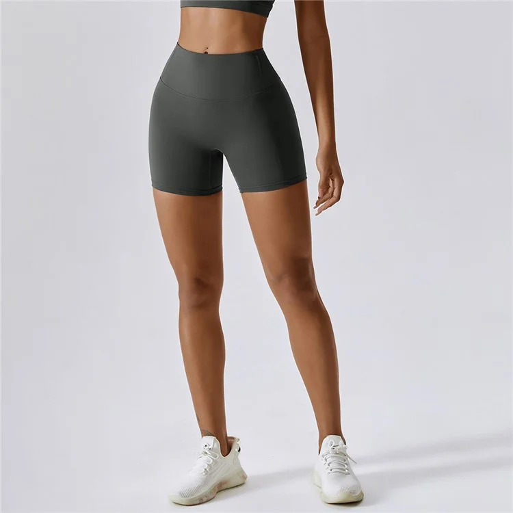 8047 Calças Curtas Yoga de Secagem Rápida de Alta Cintura com Controle de Barriga - Cinza / P