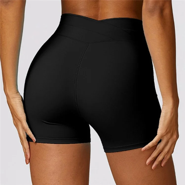8578 Women's High Waist Tights Shorts Butt Lifting Workout Running Yoga Short Pants - Black / M