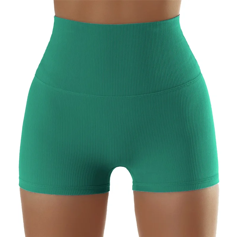 BDK6256 Running High Waisted Shorts Workout Tummy Control Yoga Short Pants - Green / L