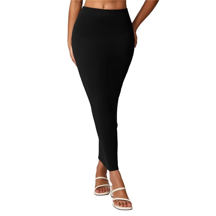 8713 Falda Larga Maxi Slim Stretch Cintura Alta Bodycon Yoga Vestido de Playa Cubrir - Negro / S