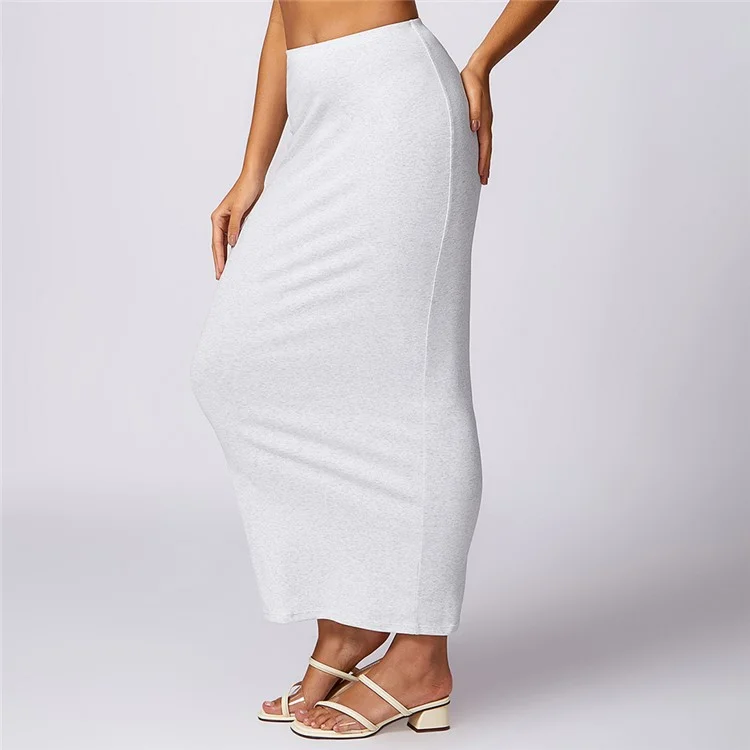 8713 Long Maxi Skirt Slim Stretch High Waist Bodycon Yoga Beach Dress Cover Up - White / L